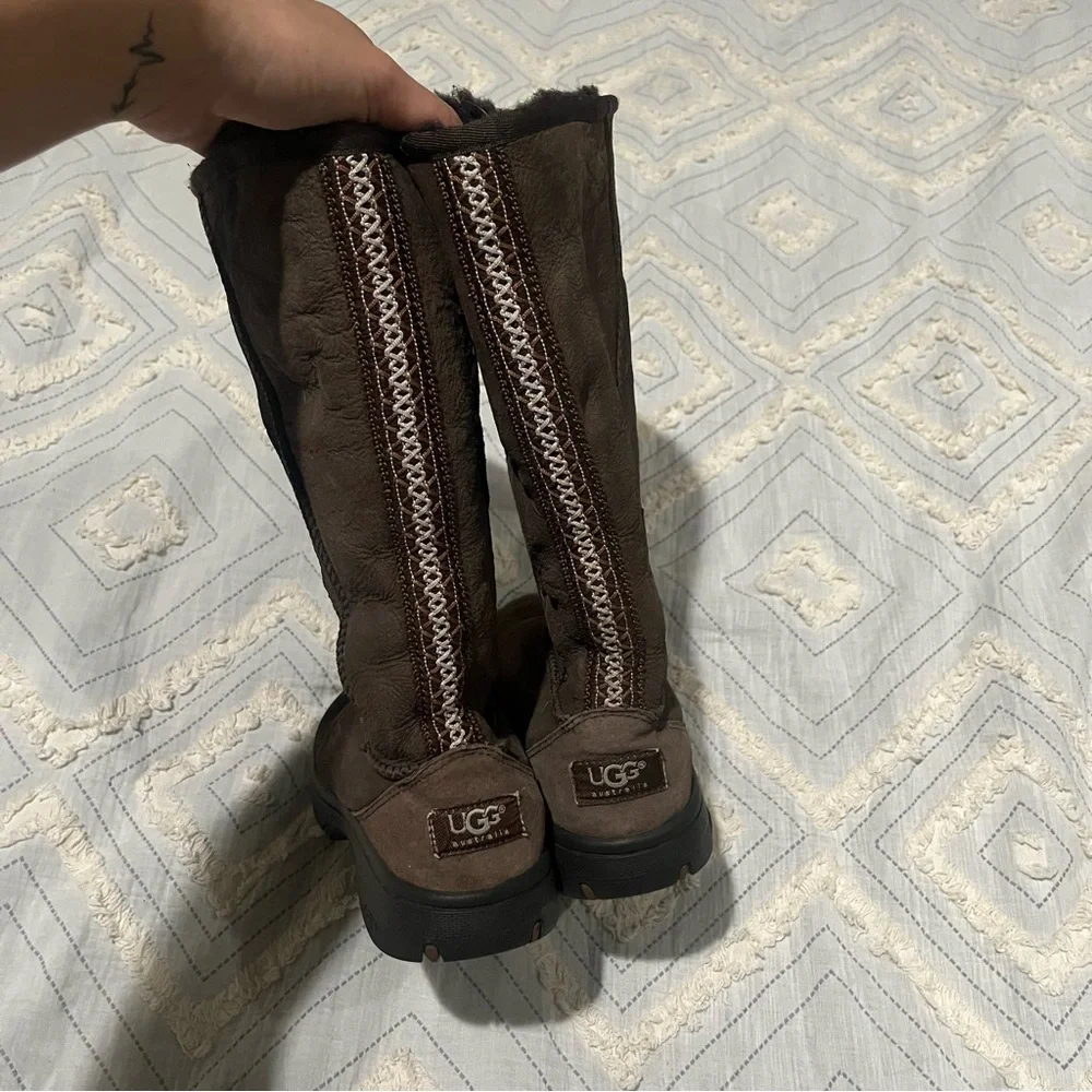 UGG Australia Ultimate Tall Braid‎ Boots – Brown Leather Shearling Lined 5